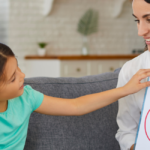 A child practicing their speech in therapy